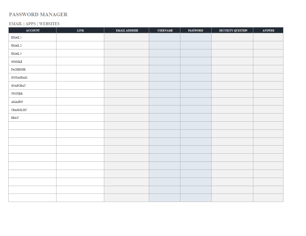 password list template in excel Hauptschablonenbild