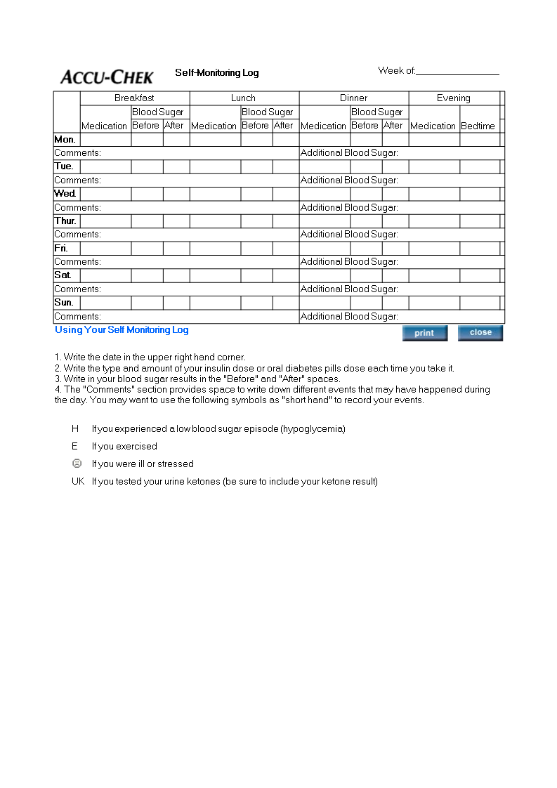 self monitoring blood sugar log Hauptschablonenbild