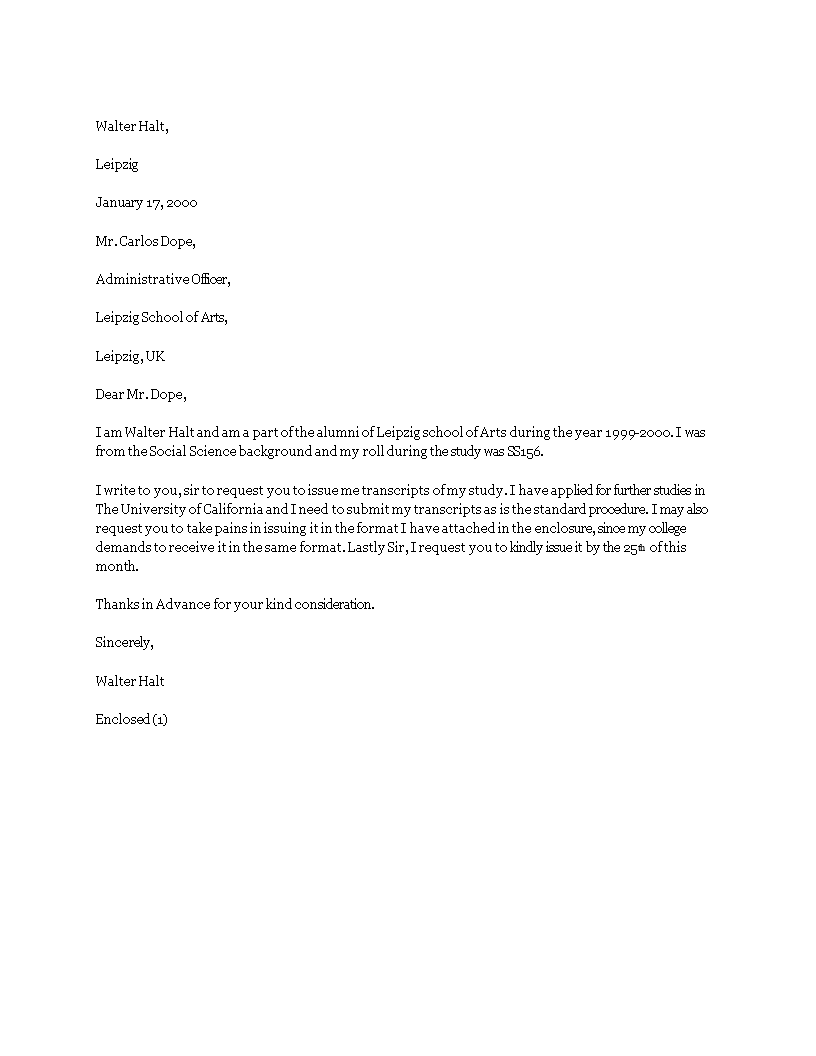 transcript application letter format