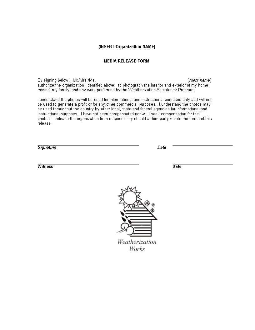 organization media release form voorbeeld afbeelding 