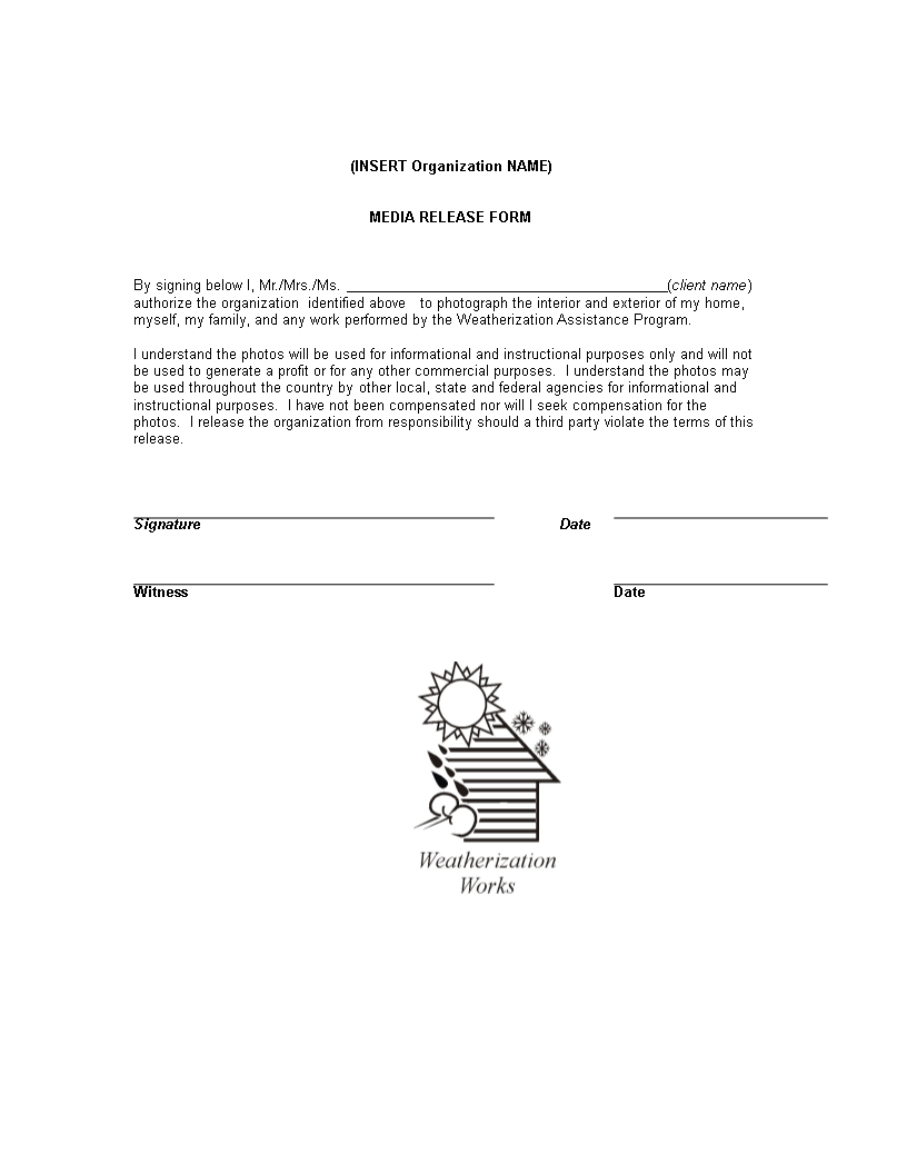 organization media release form Hauptschablonenbild