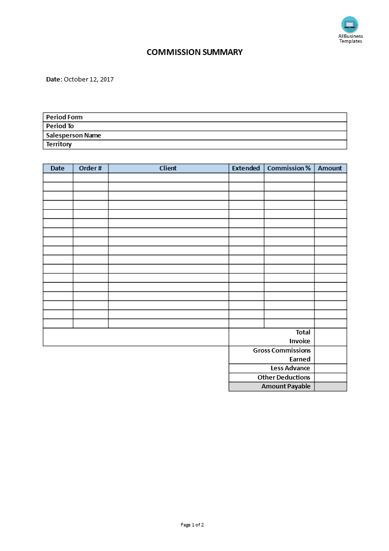 Sales Commission Summary Templates at