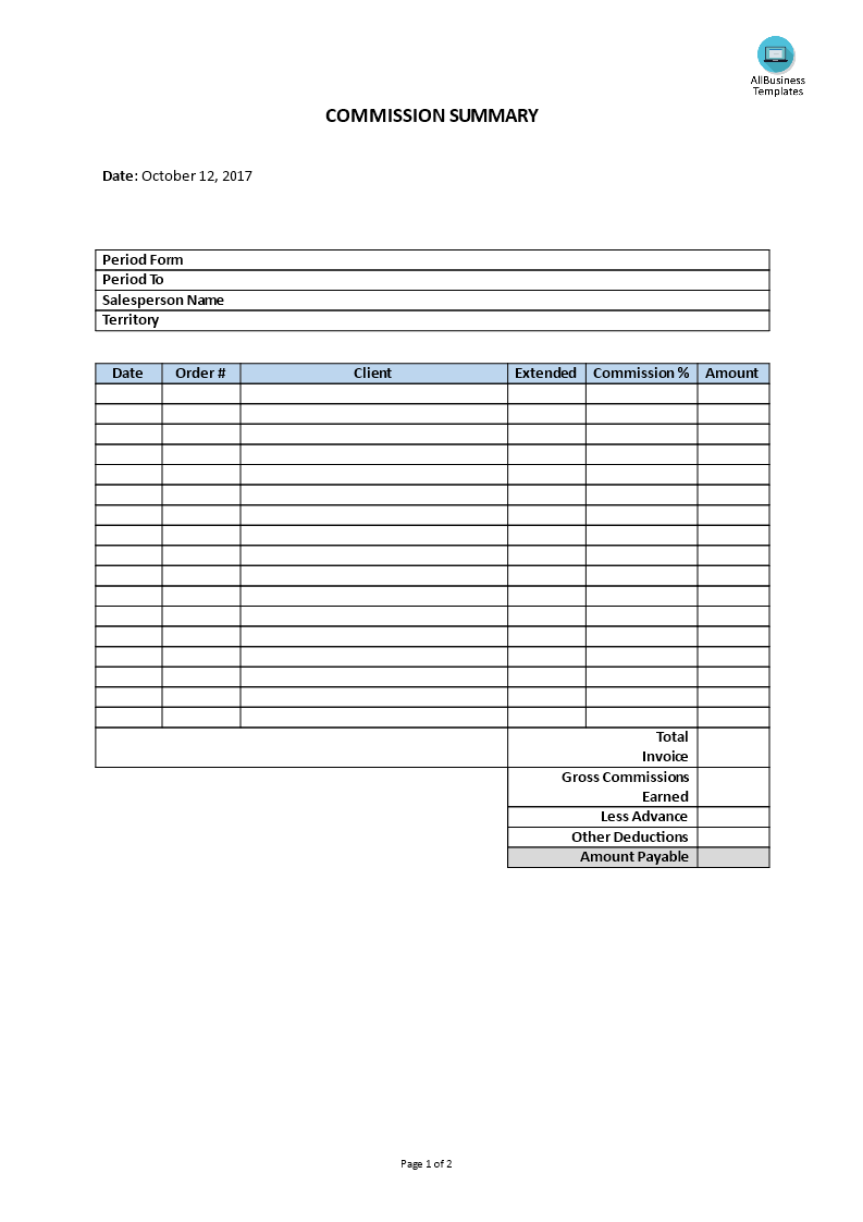 sales - commission summary voorbeeld afbeelding 