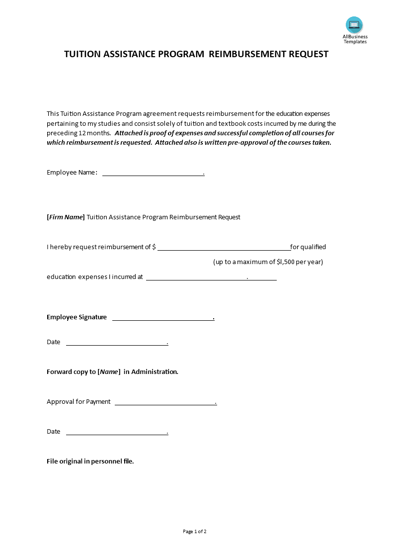 hr tuition assistance request template