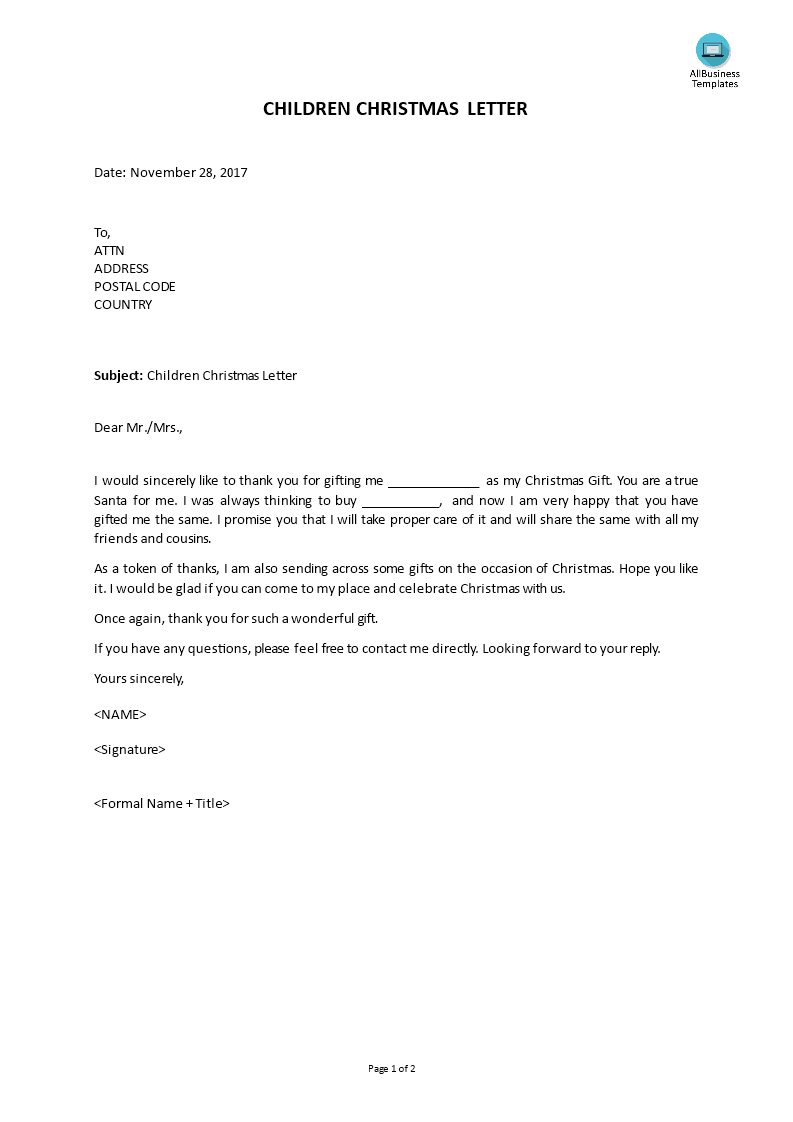 children christmas letter template