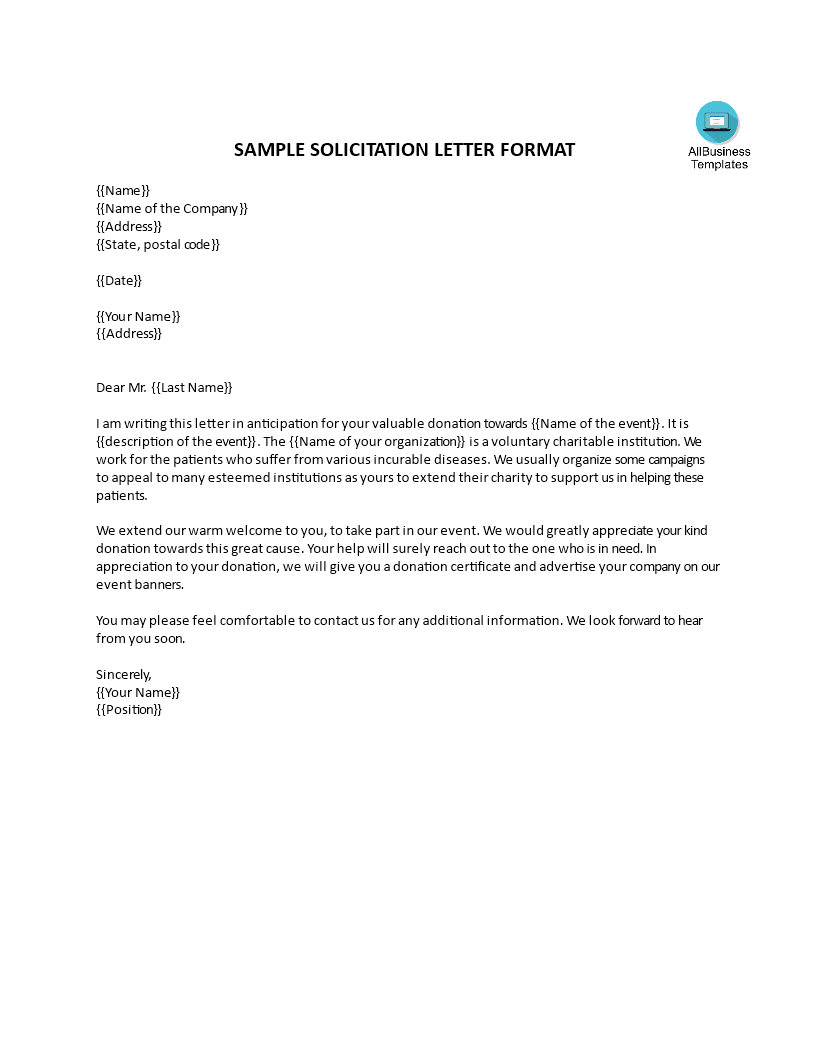 solicitation letter format voorbeeld afbeelding 