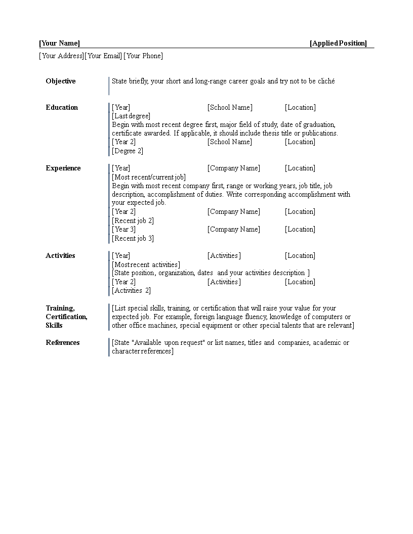 simple resume with vertical border modèles