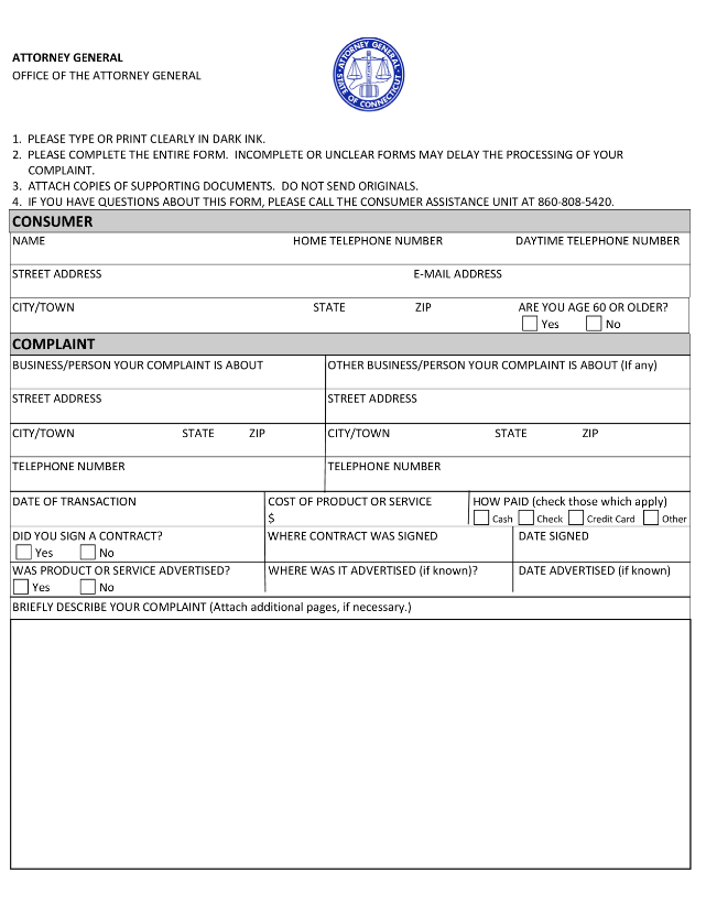 product complaint form template