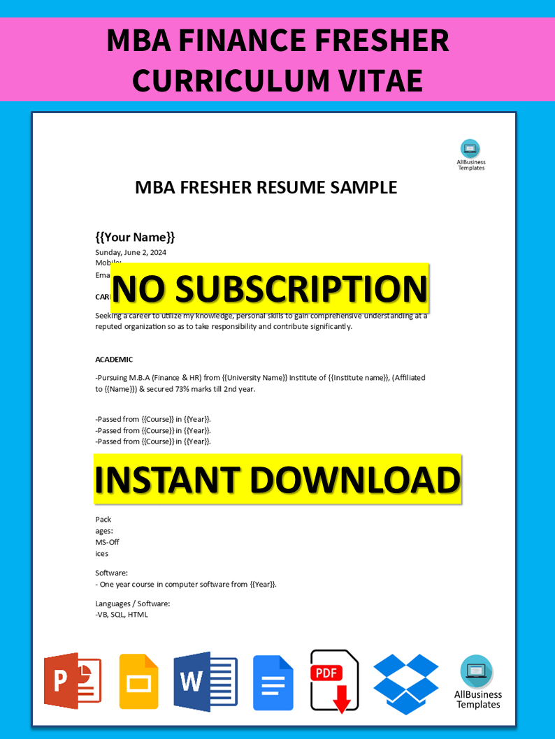 mba finance fresher curriculum vitae template