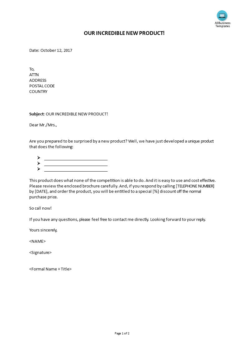 Letter Announcing New Product main image