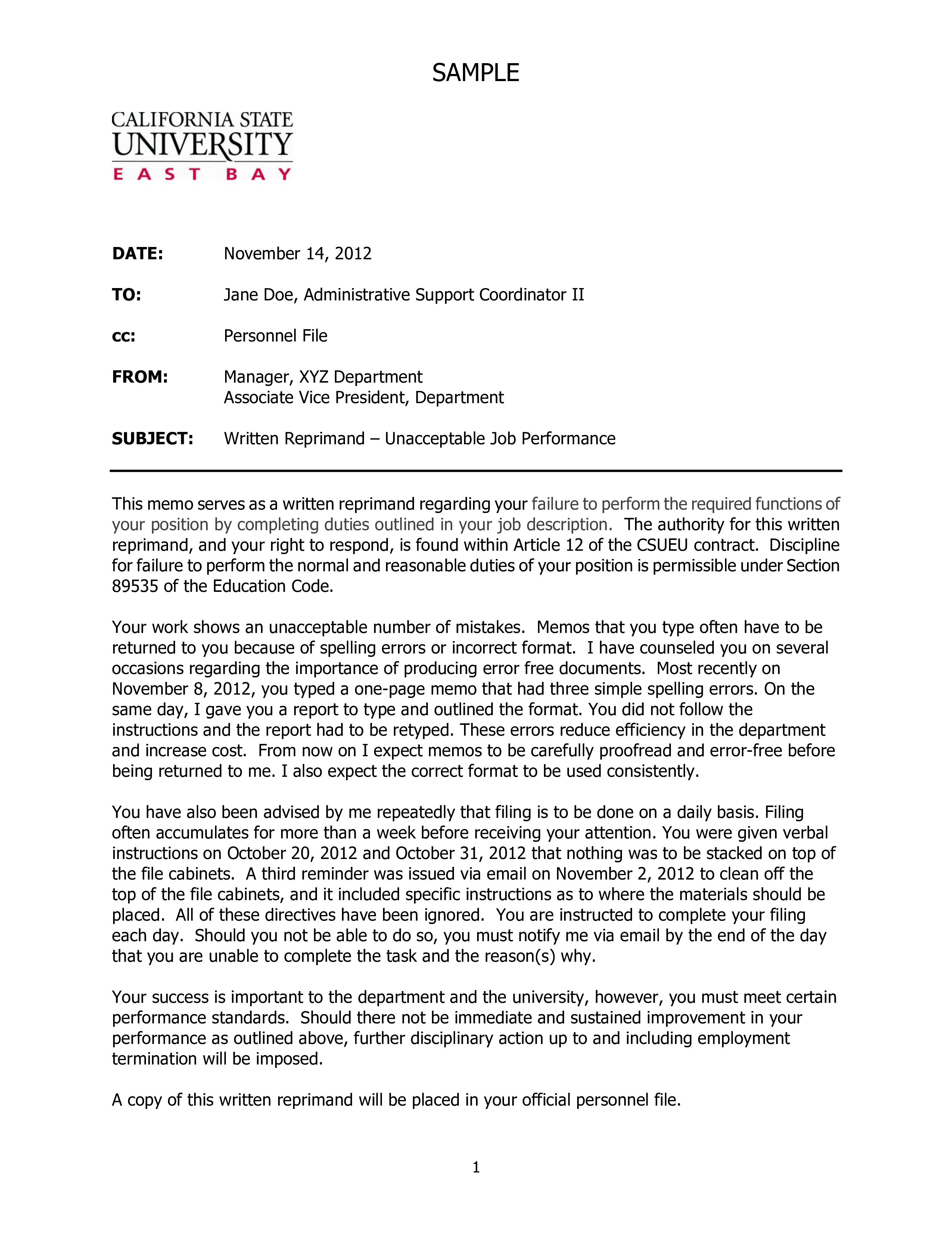 Reprimand Letter To Employee Collection Letter Template Collection