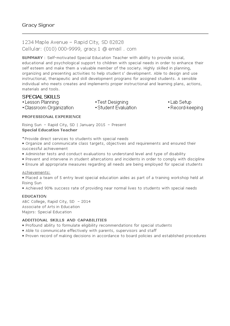 special education teacher resume Hauptschablonenbild