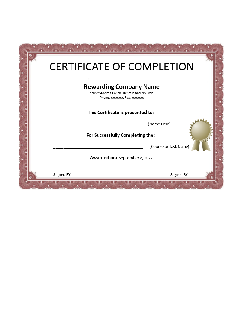 editable certificate of completion voorbeeld afbeelding 