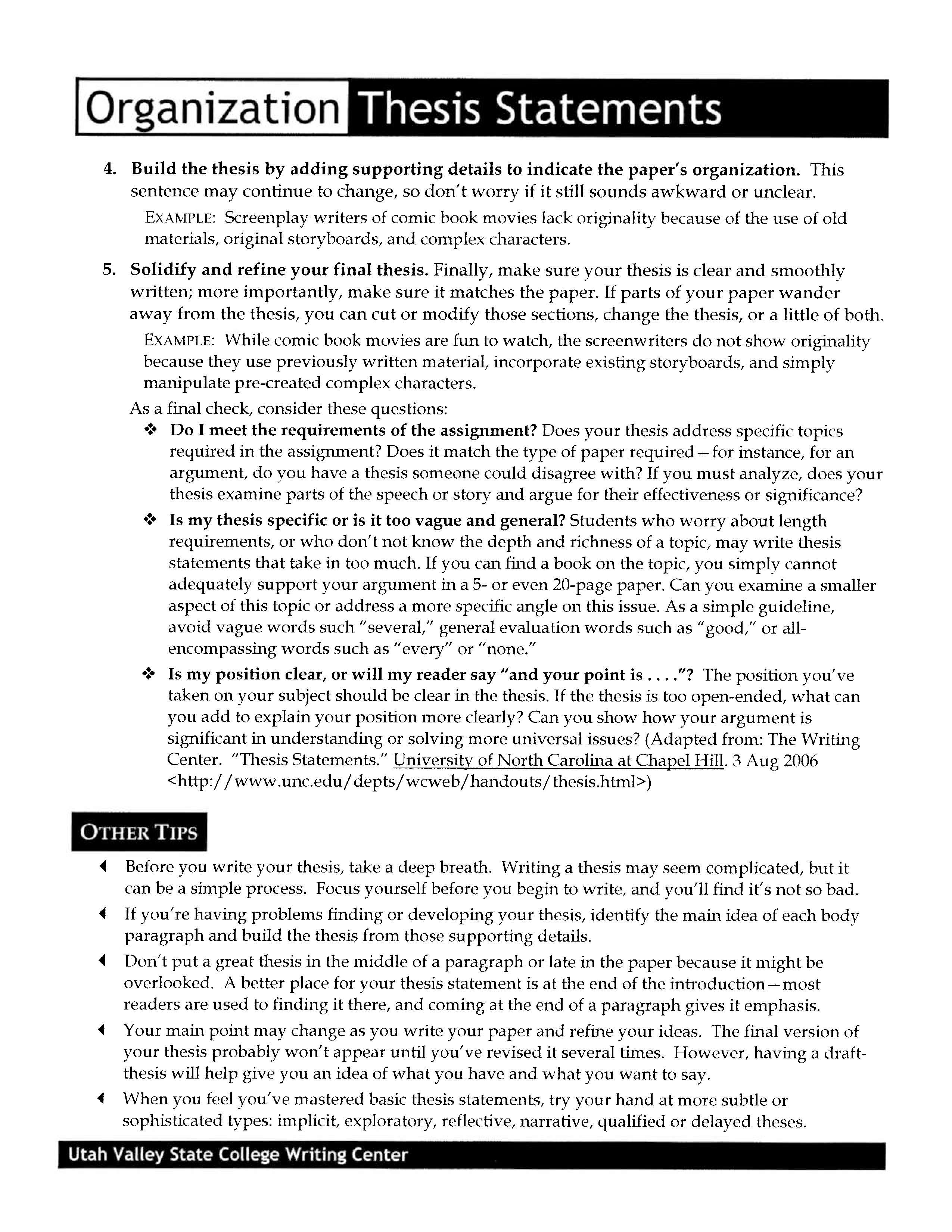 organization thesis statement template