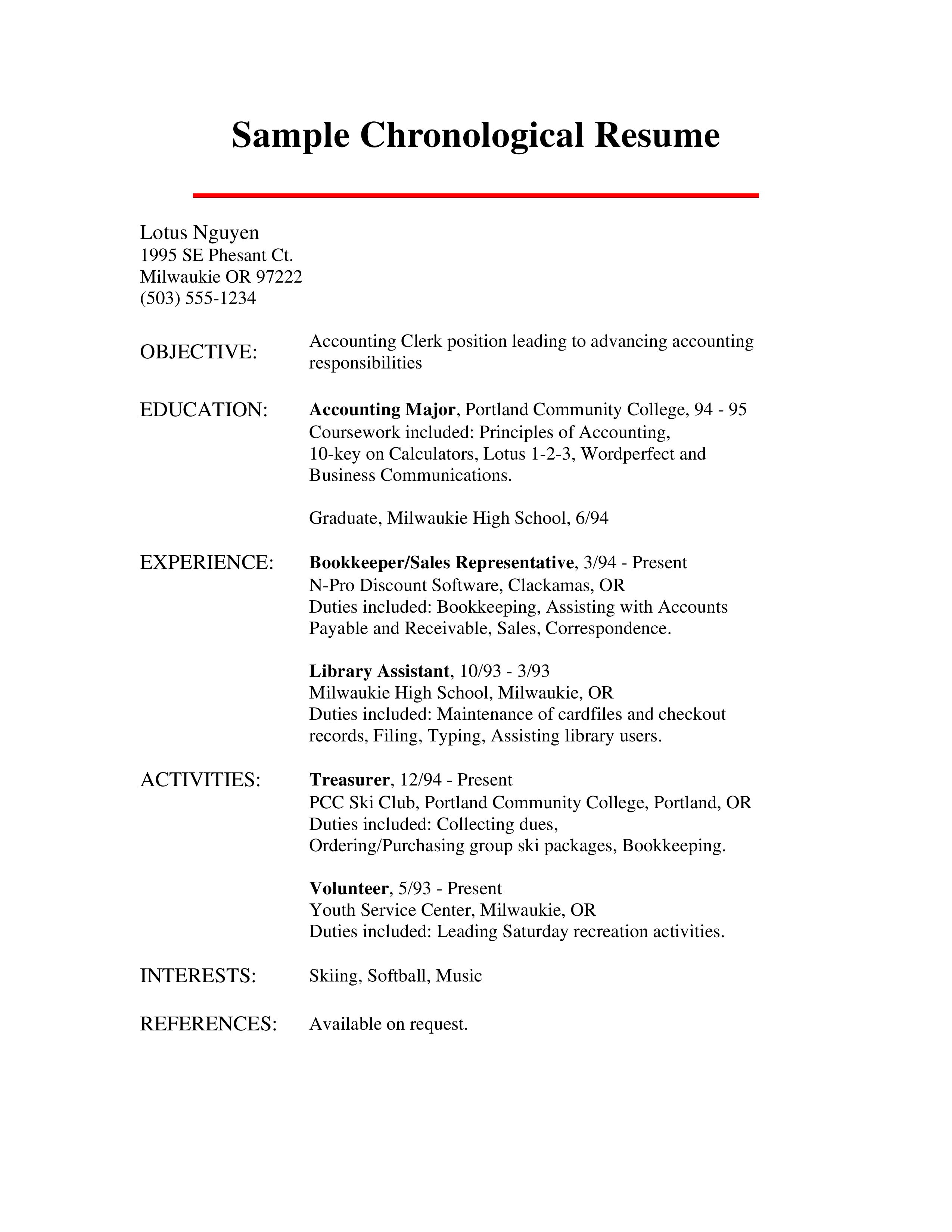 accounting chronological resume Hauptschablonenbild