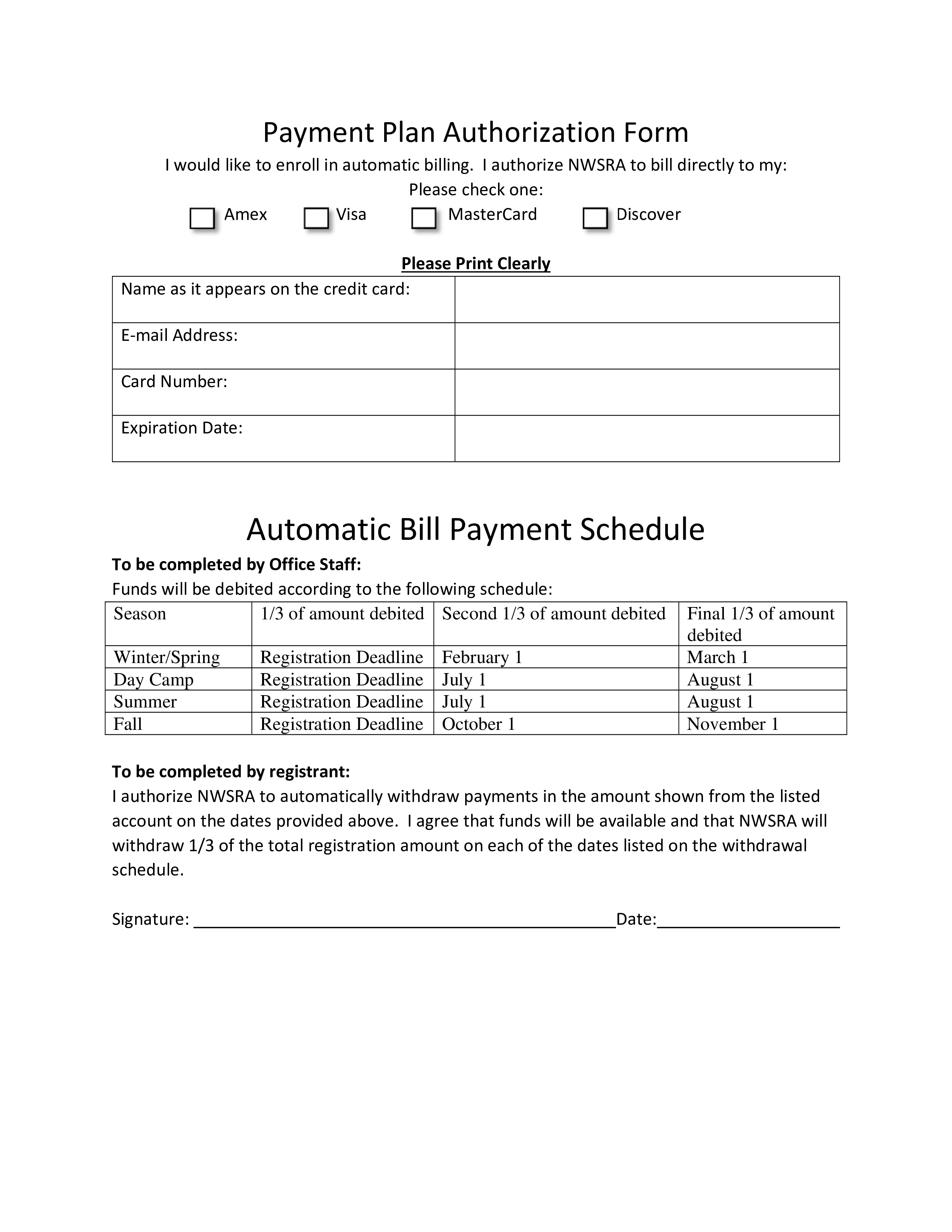 Bill Payment Schedule 模板