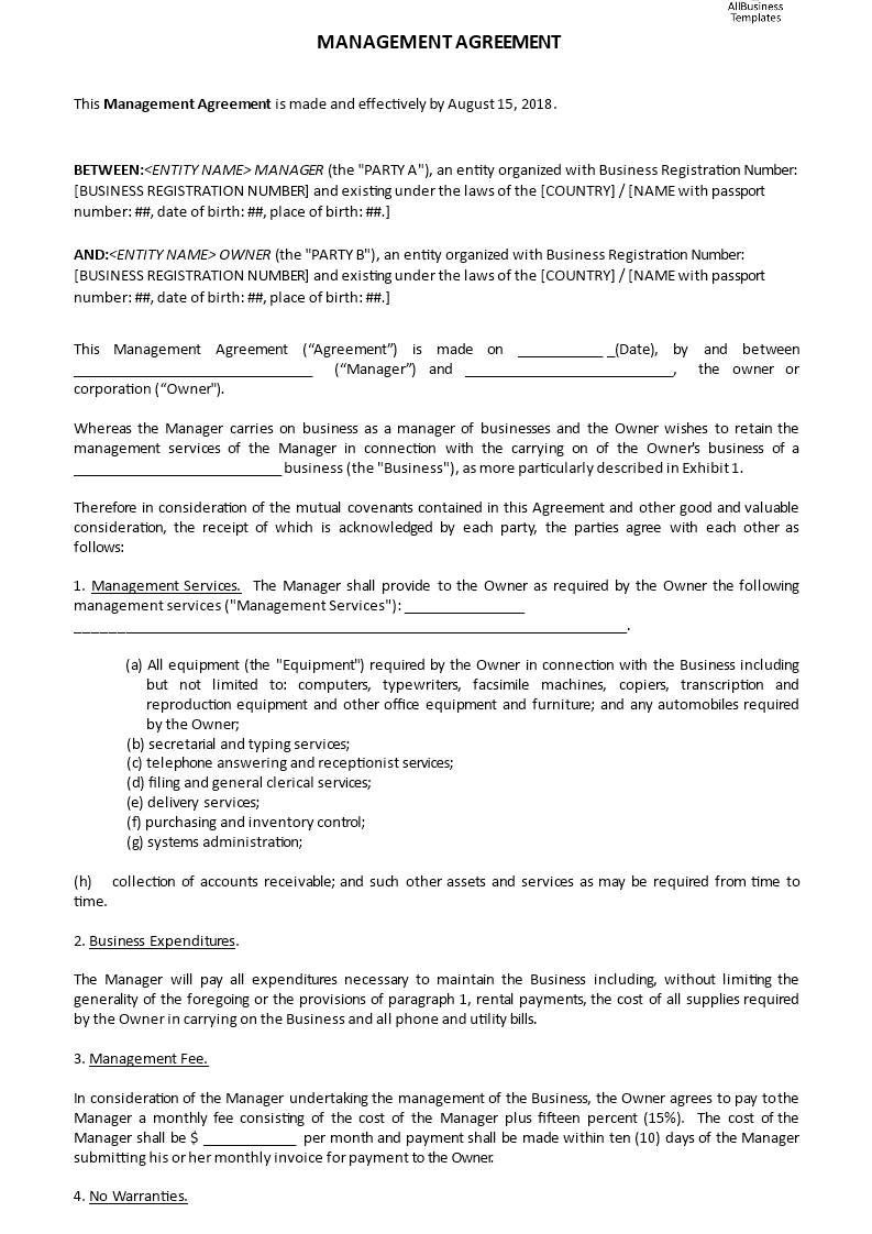 management agreement voorbeeld afbeelding 
