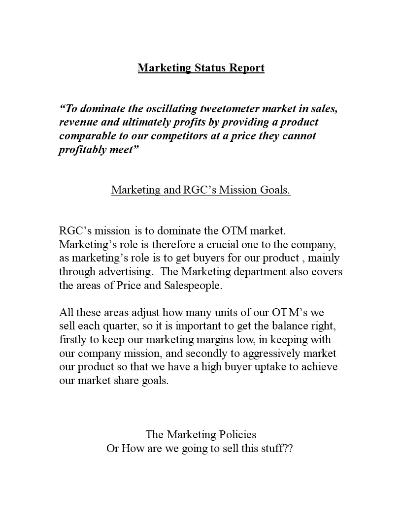 marketing status report modèles