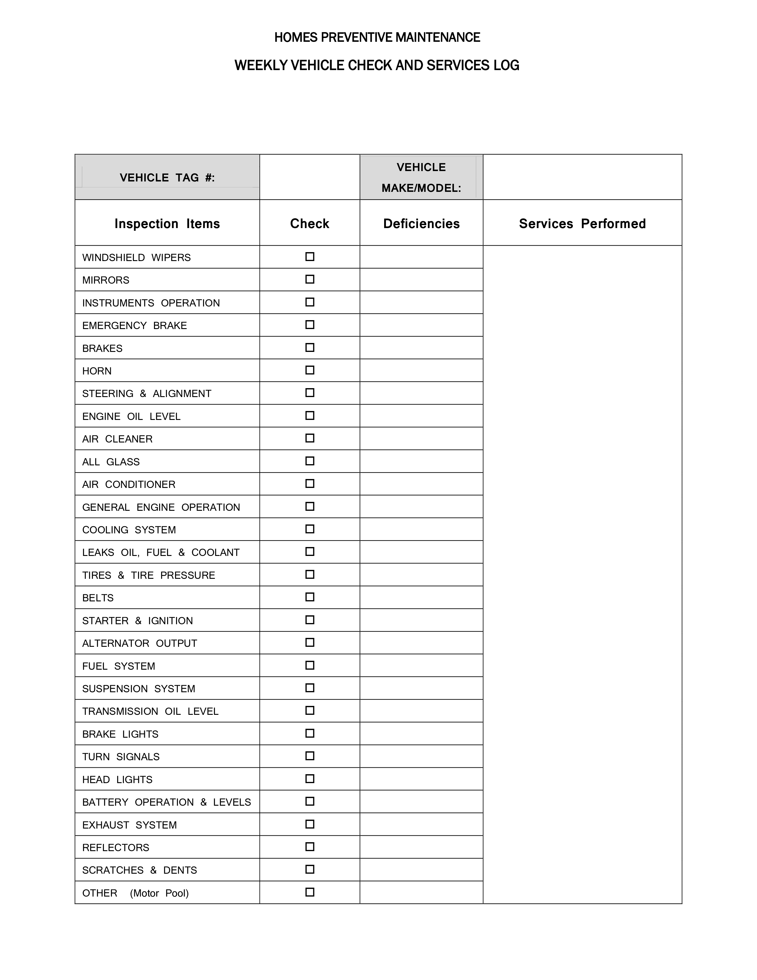 Weekly Vehicle Inspection Checklist main image