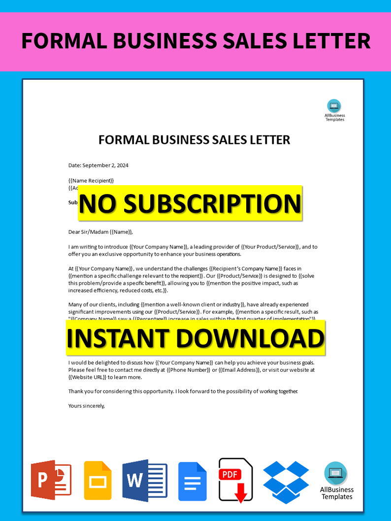 Formal Business Sales Letter main image