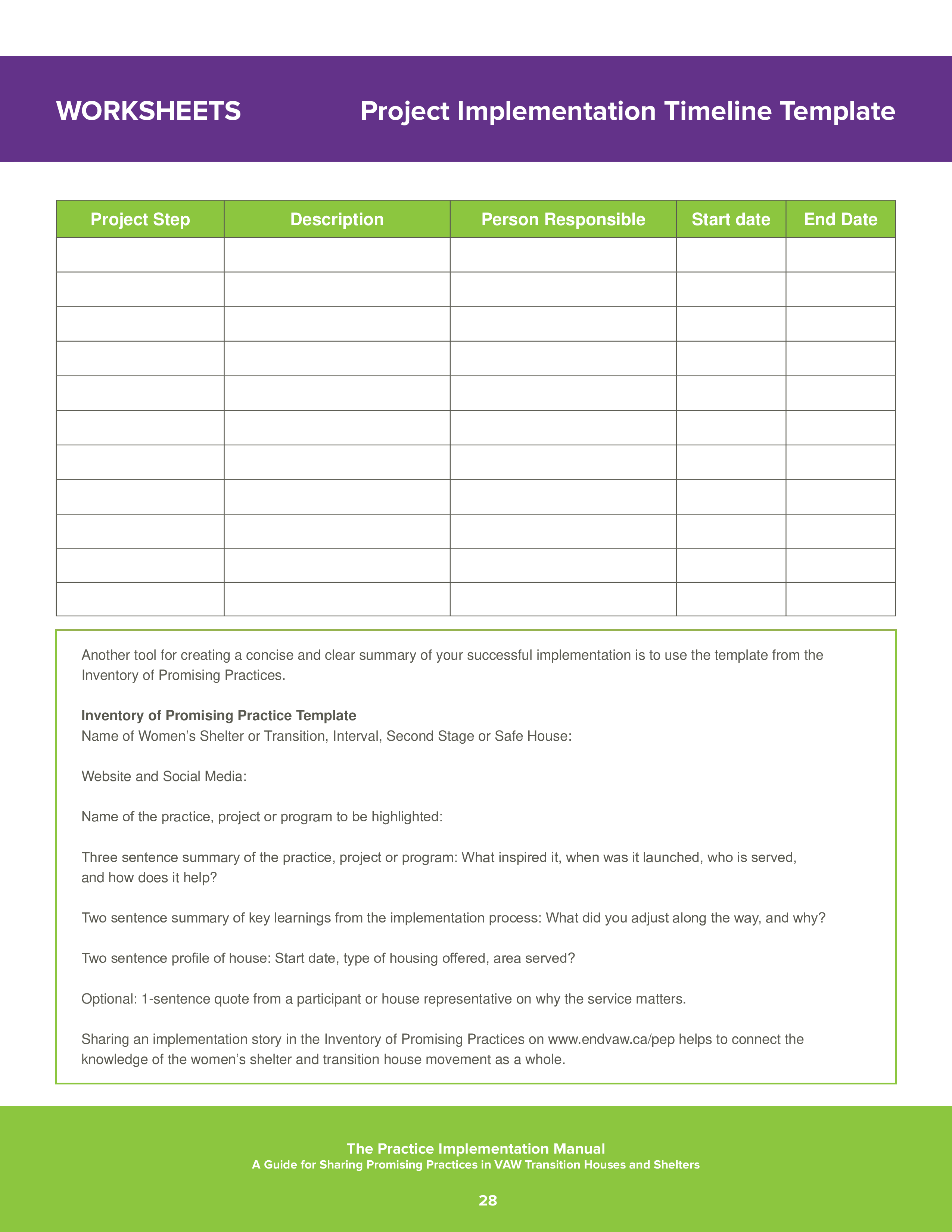 Project Implementation Timeline 模板