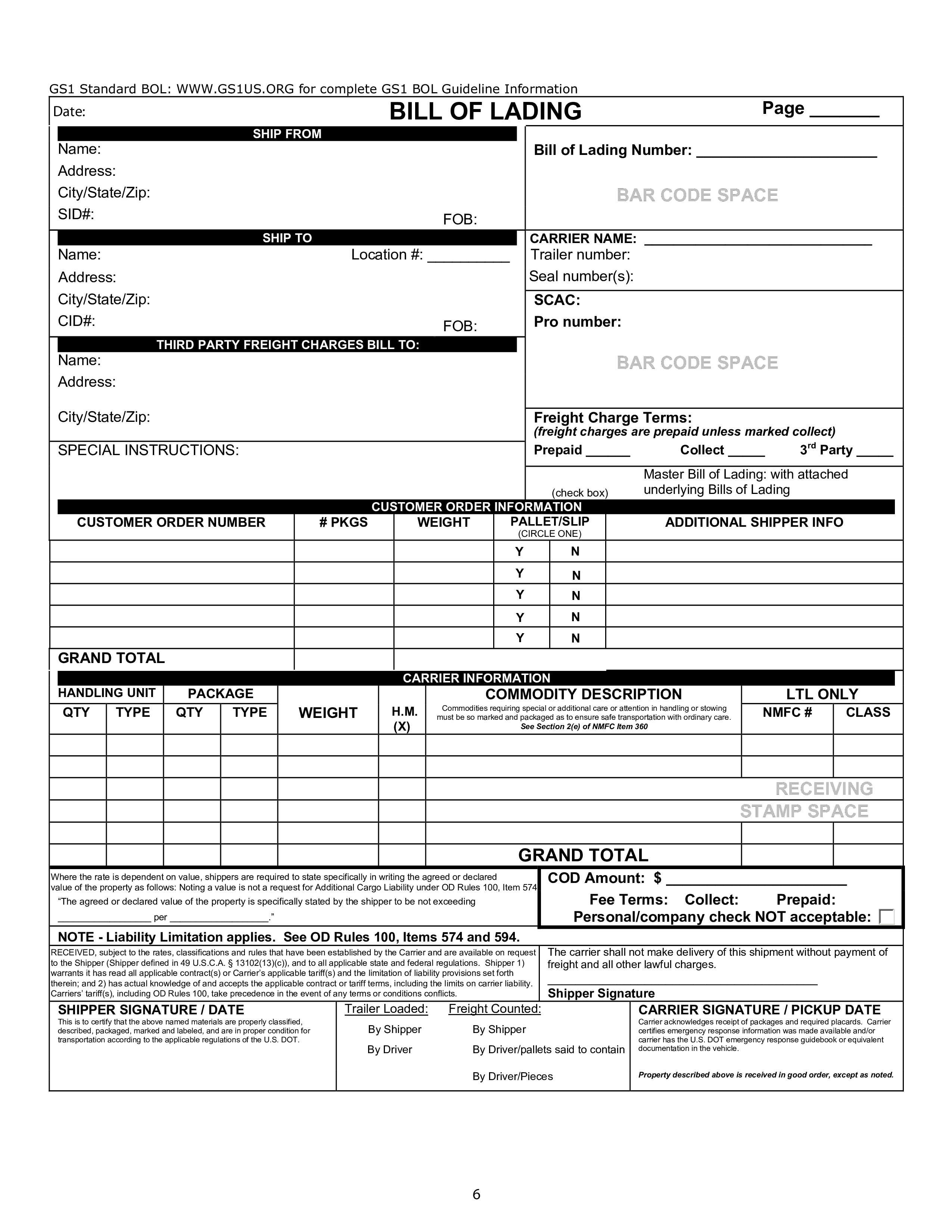 bill of lading b/l Hauptschablonenbild