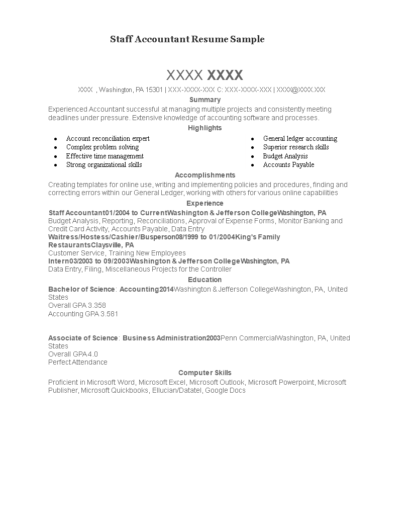 staff accountant resume sample Hauptschablonenbild