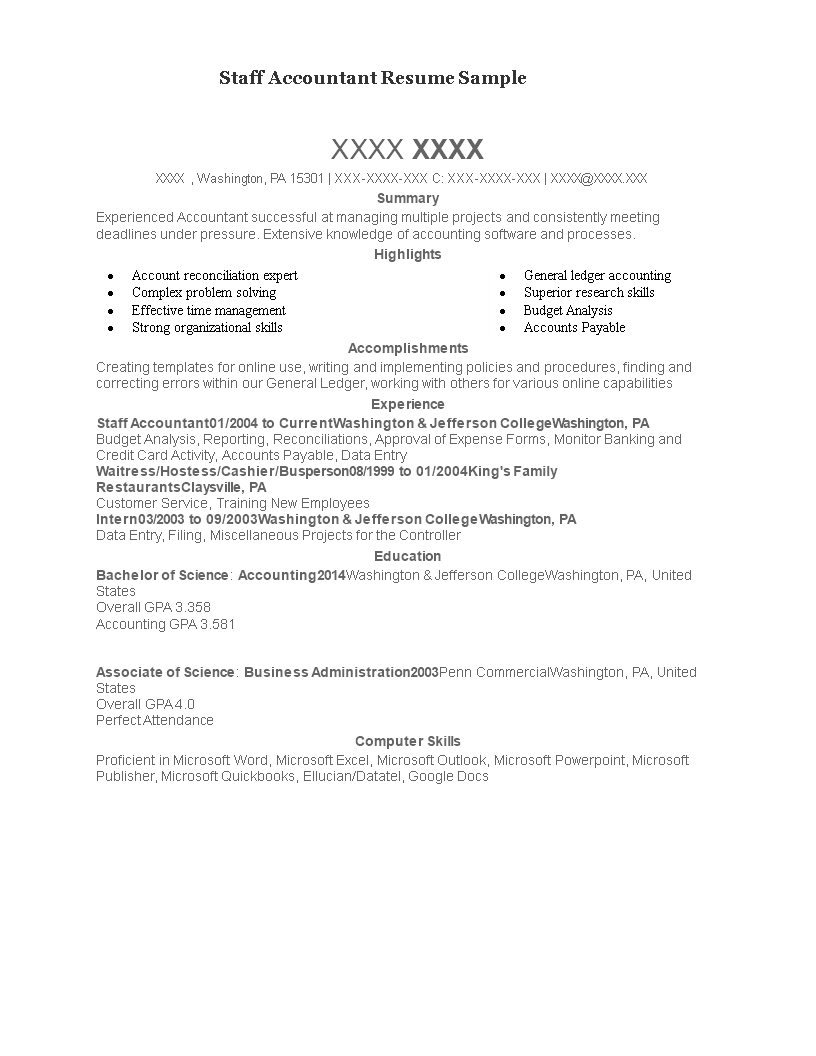 Staff Accountant Resume Sample main image