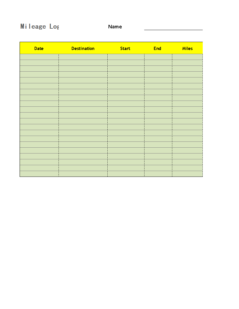 mileage log sample Hauptschablonenbild