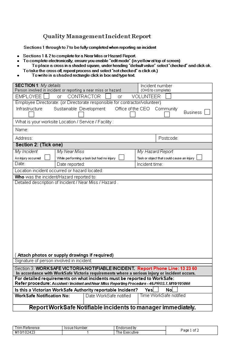 Kostenloses Quality Management Incident Report Regarding Itil Incident Report Form Template