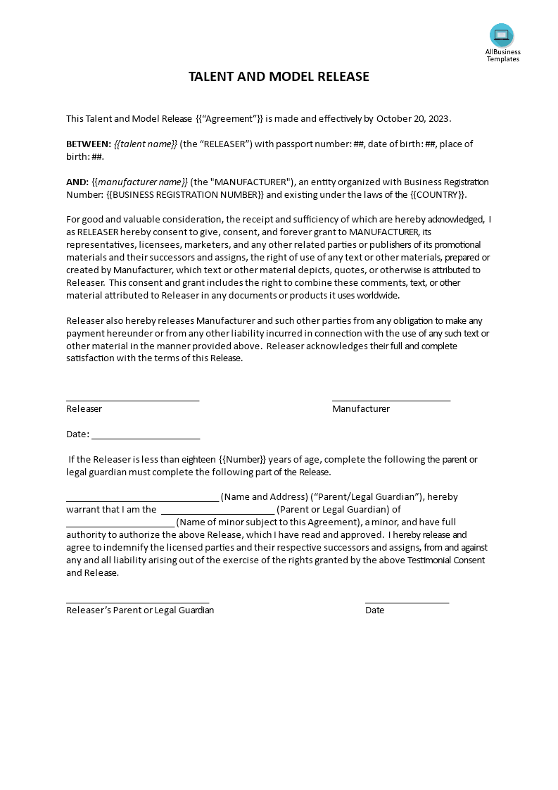 testimonial consent release template
