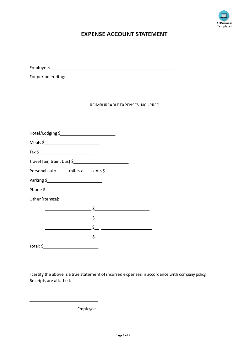 expense account statement in word template
