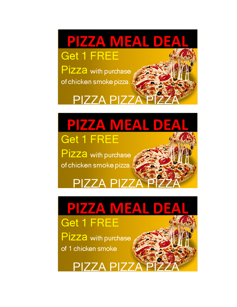 pizza or meal delivery coupon voorbeeld afbeelding 