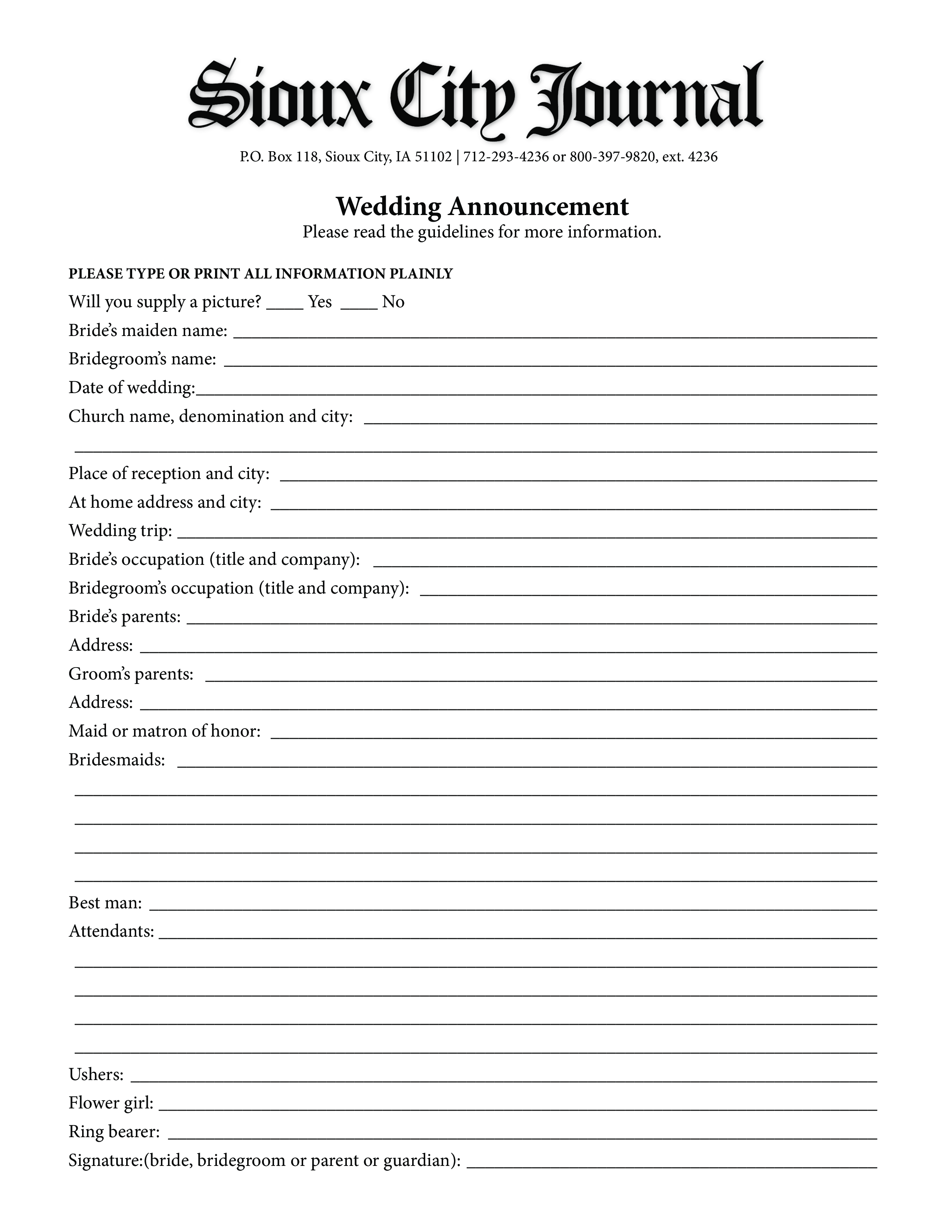 printable wedding announcement template template