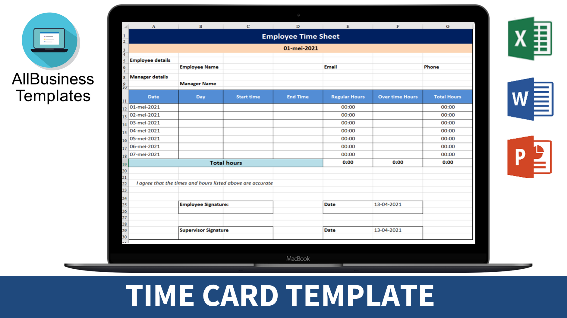 Weekly timesheet calculator 模板