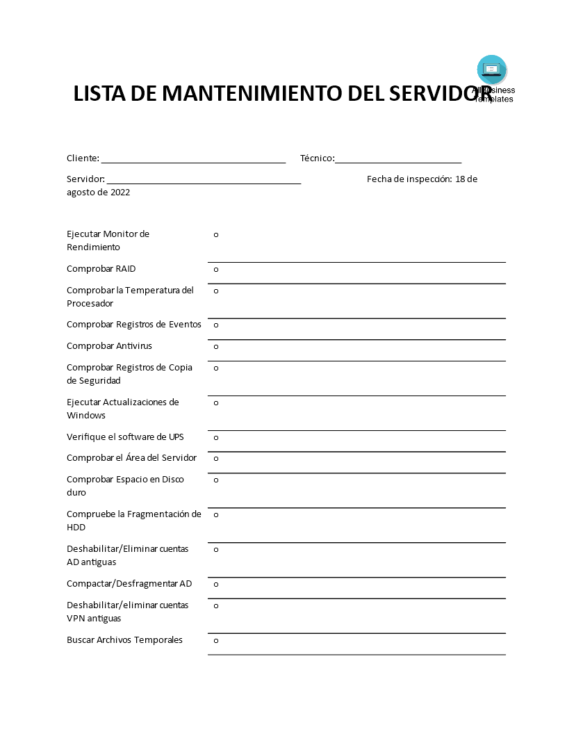 Lista de Mantenimiento Trimestral 模板