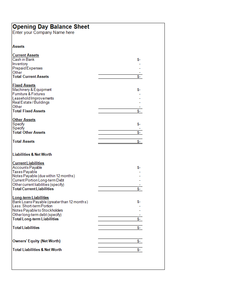 Balance Sheet Template worksheet Excel main image