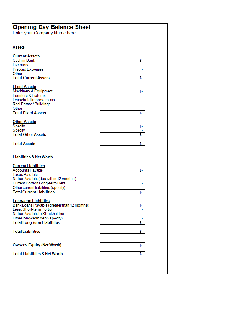 Balance Sheet Template worksheet Excel 模板