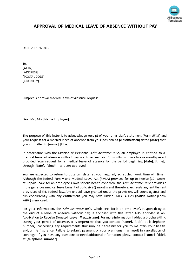 medical leave approval letter template