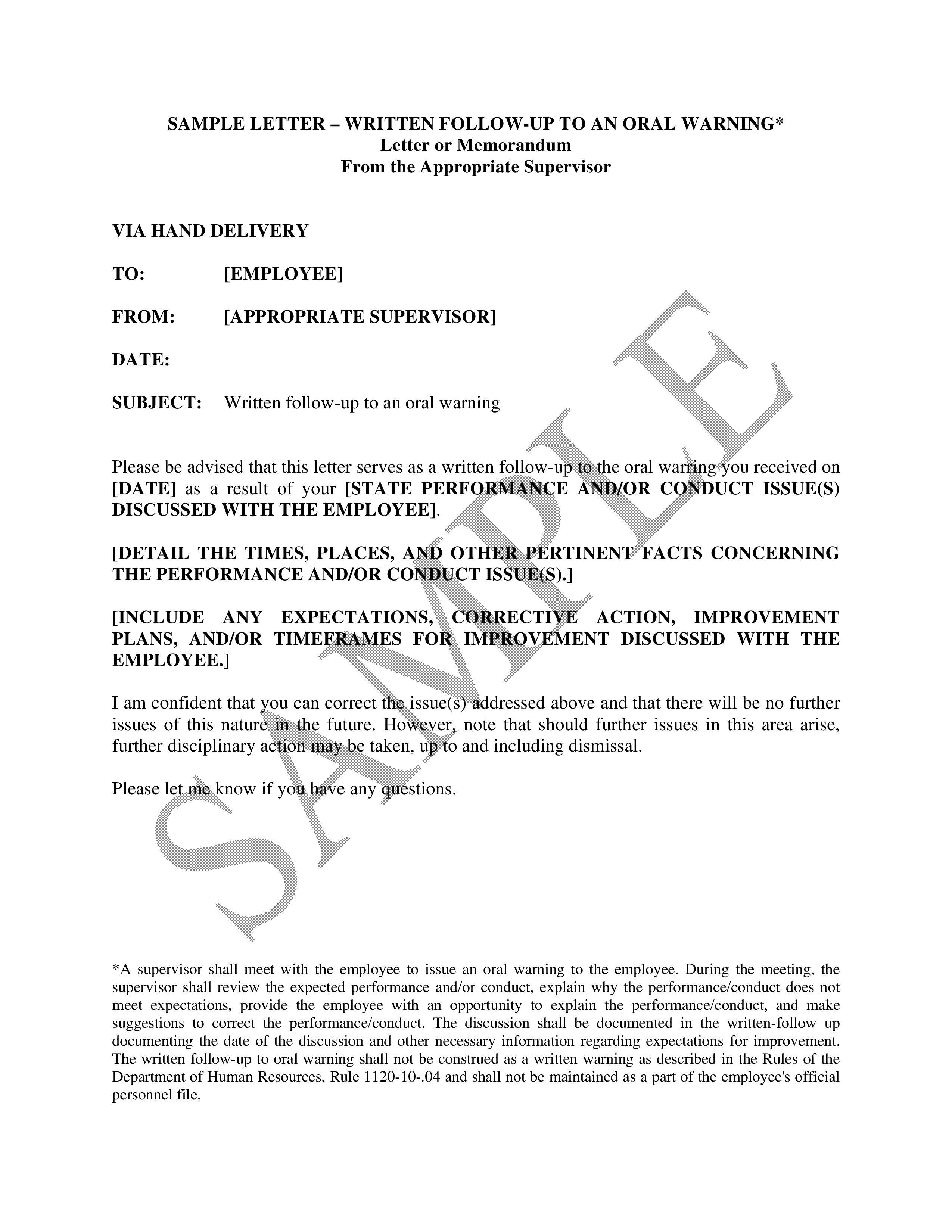 Written Follow Up On Oral Warning Templates At Allbusinesstemplates