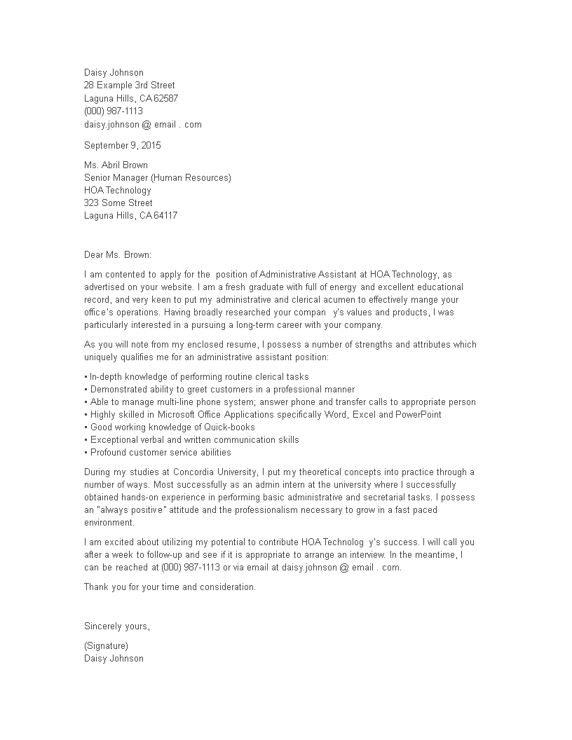 Entry Level Administrative Assistant Cover Letter from www.allbusinesstemplates.com