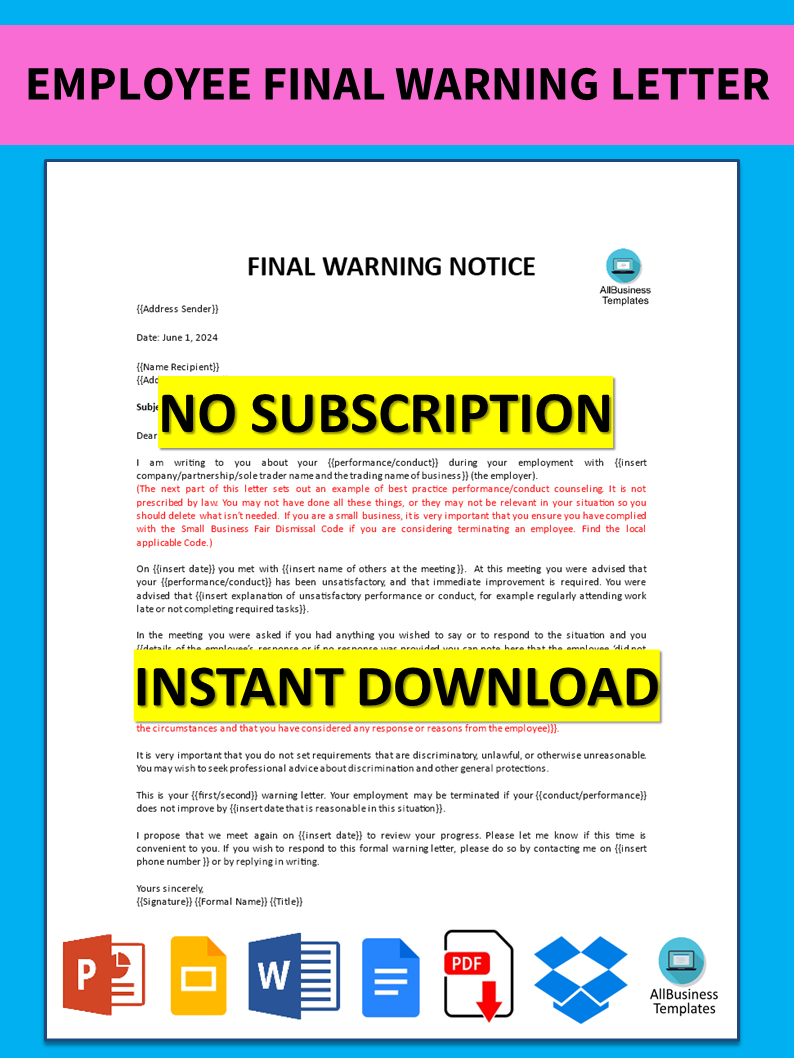 employee final warning letter plantilla imagen principal