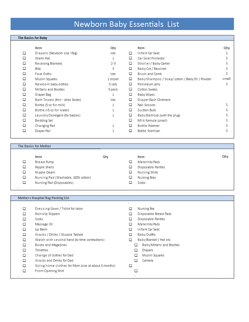 newborn baby essentials template