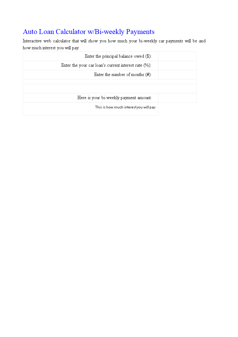 bi weekly car loan amortization schedule template