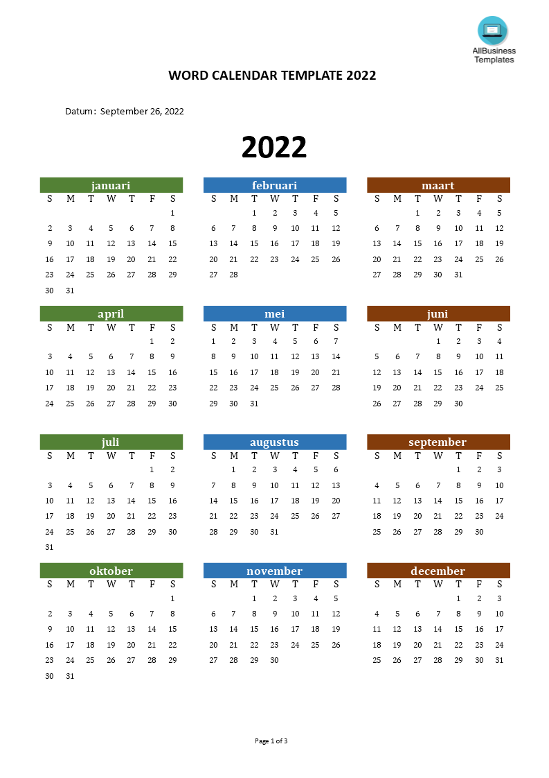 Word Kalender 2022 模板