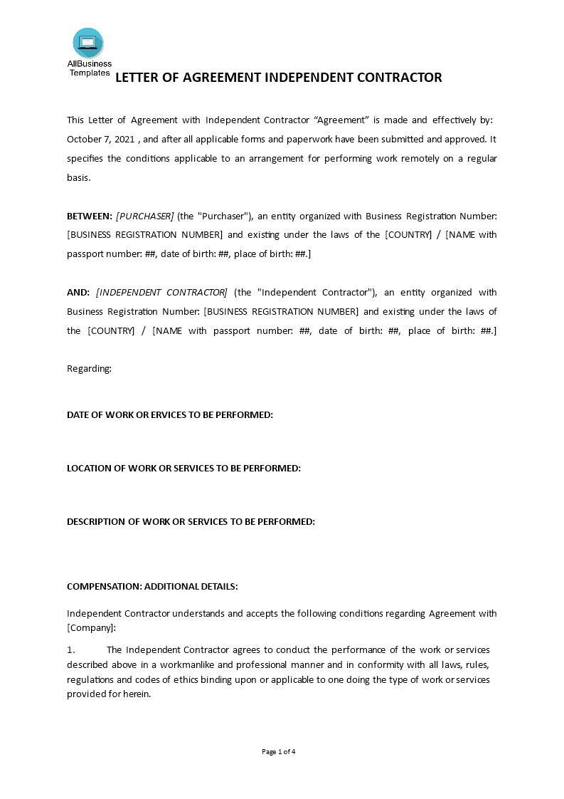 letter of appointment for independent contractor Hauptschablonenbild