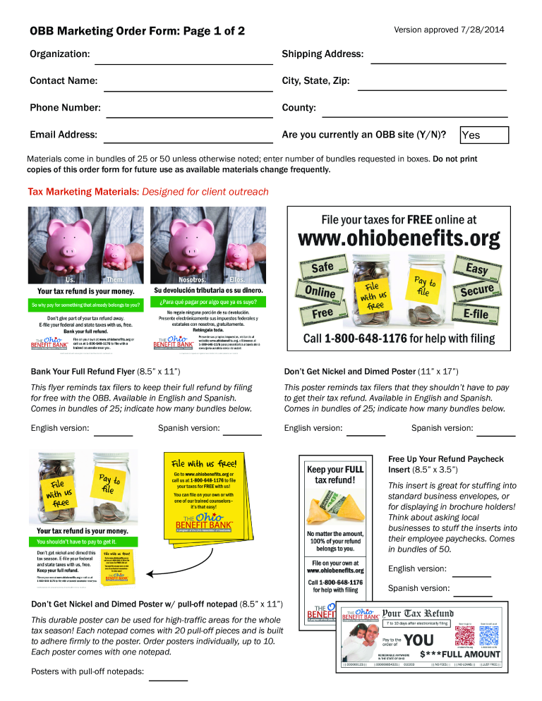 two-page marketing order form voorbeeld afbeelding 