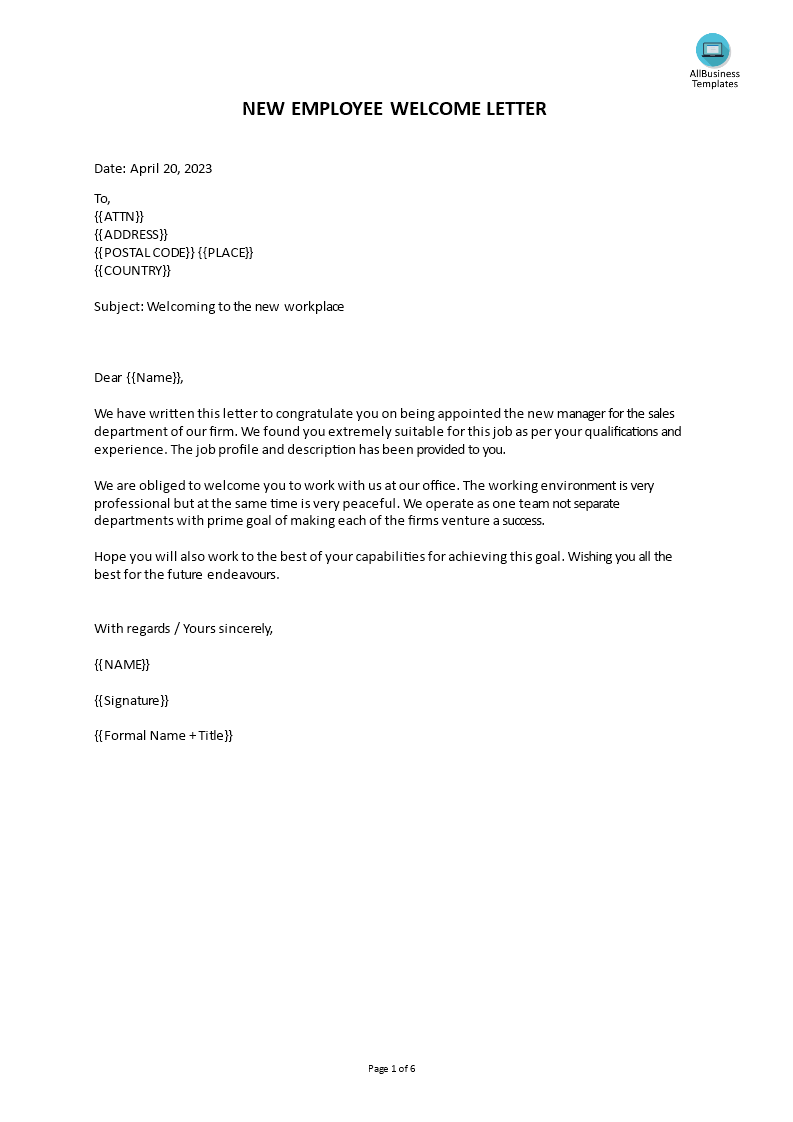 welcome letter example template template