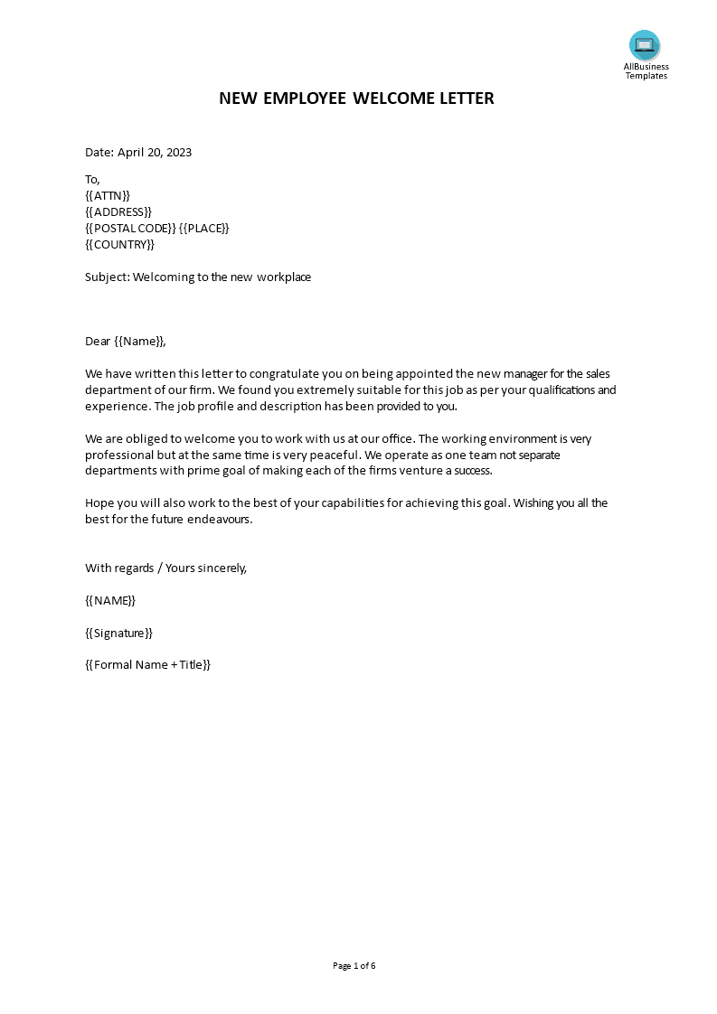 welcome letter example template voorbeeld afbeelding 