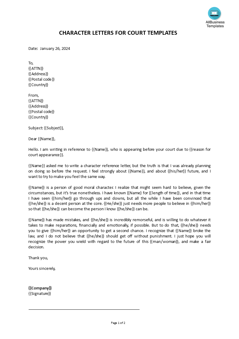 character witness letter for court Hauptschablonenbild